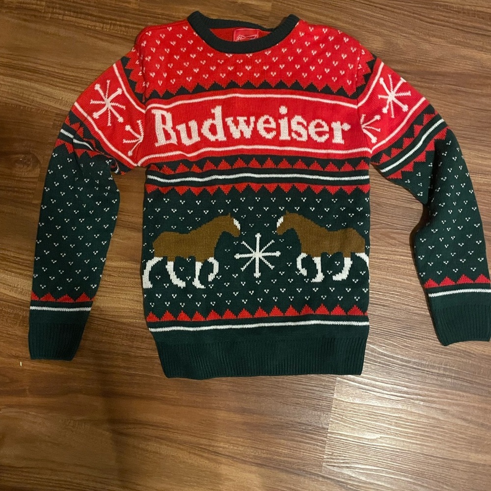 Budweiser Red and Green Men's Sweater